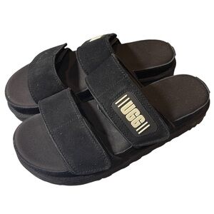 UGG Black Greer Platform Suede Upper Adjustable Slide Sandals 9
